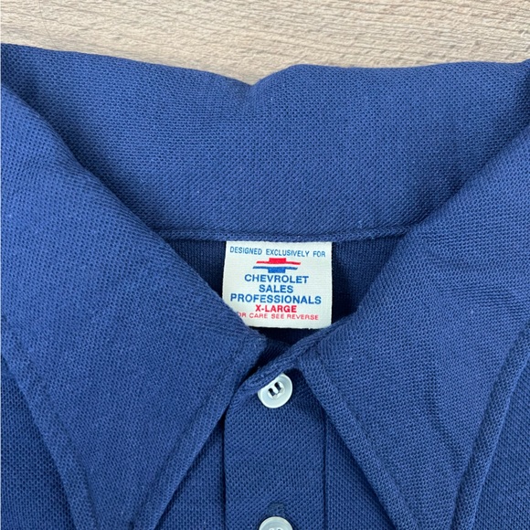 Vintage 70s 80s Men's Chevrolet Sales Department Dagger Collar Polo Tee Blue XL - Picture 3 of 8